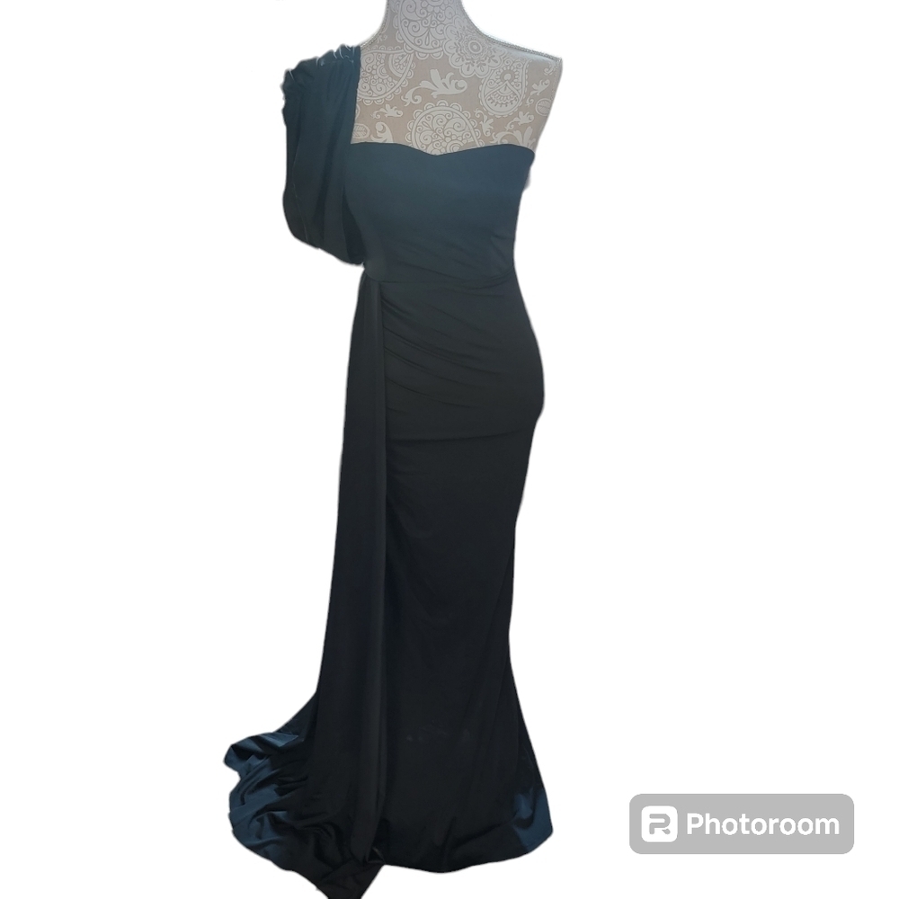 NWT Miss Ord black satin strech Carta multi way convertable maxi dress Size smal